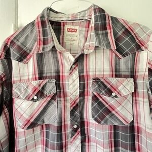 Levi's Pearl Snap Shirt Cowboy Western Long Sleeve Plaid Men's Size Large